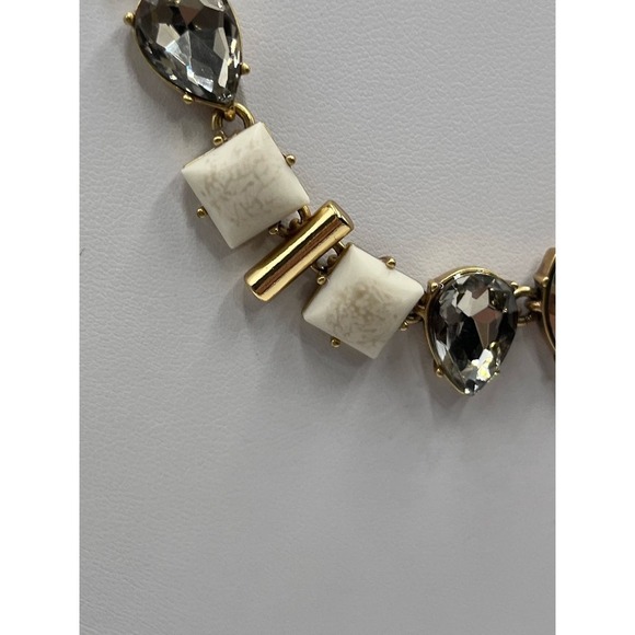 J. Crew Factory Natural Stone Rhinestone Parade Gold Tone Necklace - Picture 5 of 16